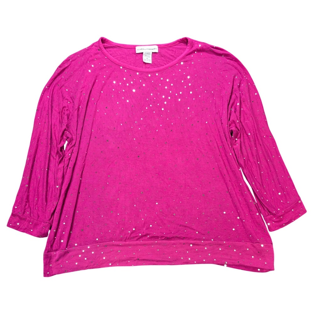 Cathy Daniels Studded Long Sleeve Top Women's XL Magenta Pink Silver Rayon